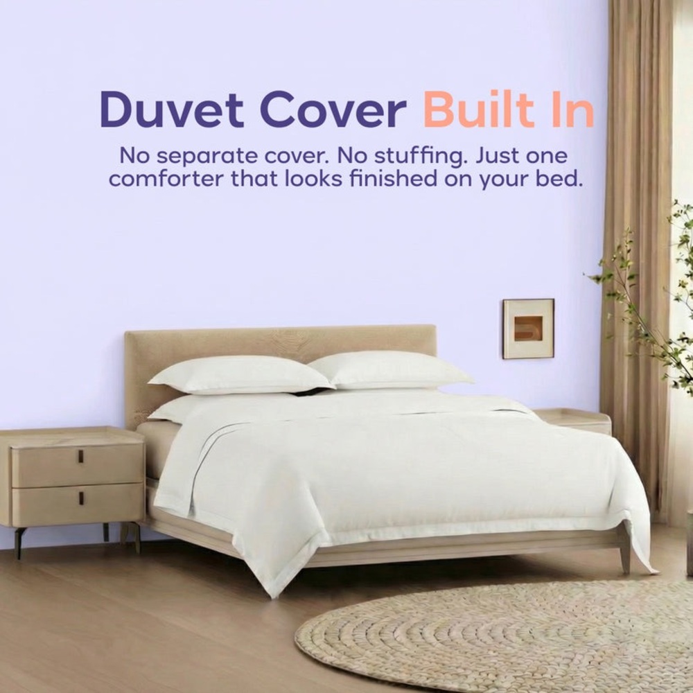 Mellow Built-In White/Lavender Duvet Cover Comforter - machine washable